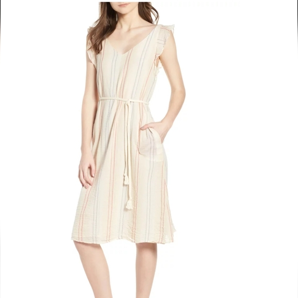 Velvet by Graham & Spencer Calico Stripe belted dress size L - Picture 1 of 7